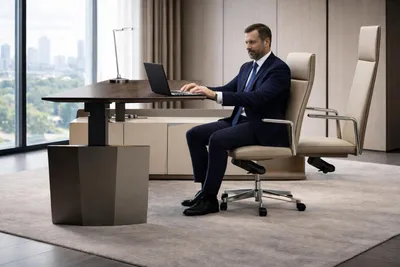 Produktbild von Stilvoller Brauner Eckschreibtisch Arbeitszimmer Tische Cheftisch