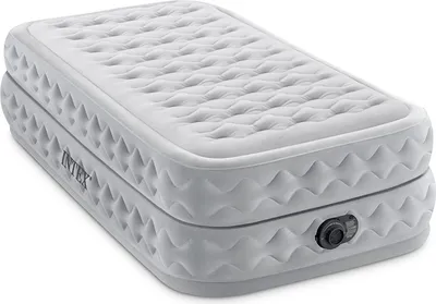 An inflatable air mattress with a built-in pump.