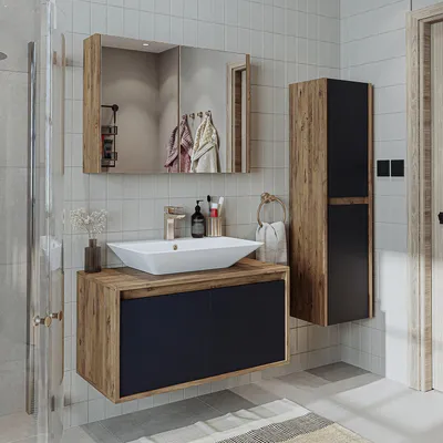 Produktbild von Roomart ATLANTIC-85 Badmöbel-Set 4-teilig 85 cm breit, Anthrazit-Eiche