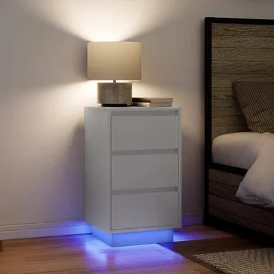 Image de vidaXL Table de nuit avec lampes LED blanc 38x34x65 cm