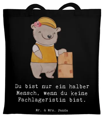 Produktbild von Mr. & Mrs. Panda Tote Bag Fachlageristin Herz - Schwarz - Geschenk, Unitasche, Spruch, Beutel, totebag, Laptoptasche, Ausbildung, Witzig, Lustig, Tasche