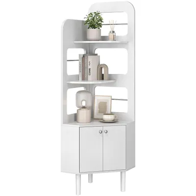 Produktbild von Yaheetech Eckregal mit Schrank 166,5 cm H, Bücherregal mit 3 Ablagen, platzsparendes Standregal, Dreiecksform, Weiß