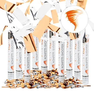 Produktbild von relaxdays 10x Party Popper Orange metallic Konfettikanone Konfettishooter für Partys 40 cm