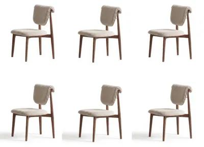 Image de Ensemble de chaises de salle à manger modernes, couleur beige, en bois massif, avec assise rembourrée