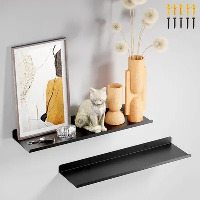Produktbild von Unyqoos® Metall-Wandregal Set (2) – schwarzes Wandboard aus Kohlenstoffstahl, 10 kg Tragkraft pro Regal, 1 cm Rand, vorgebohrt mit Befestigungsset