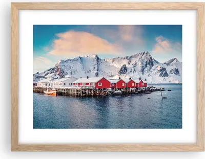 Produktbild von Gerahmtes Poster - Rahmen in heller Eiche - Lofoten Dorf Angeln - 40x30 cm - Wand Bild - Wanddeko - Wandbilder - Kunstposter - Wandposter - Bilderrahmen - Bilder - Kunstdruck - P2NAA40x30-4762