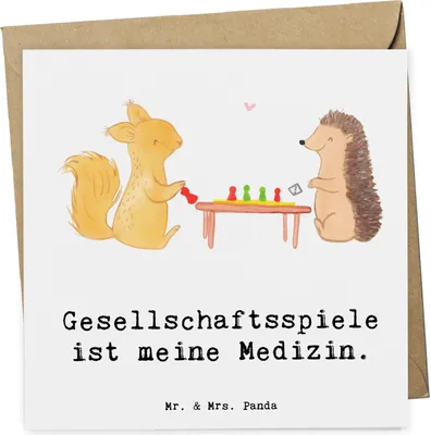 Produktbild von Mr. & Mrs. Panda Glückwunschkarte Eichhörnchen Gesellschaftsspiele - Weiß - Geschenk, anlasskarte, Klappkarte, faltkarte, Spielen, doppelkarte, Grußkarte, Spieleabend