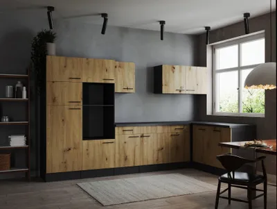 Produktbild von L Küche Leerblock Winkelküche Grau Matt Artisan Eiche Oliver 340x172 cm Respekta