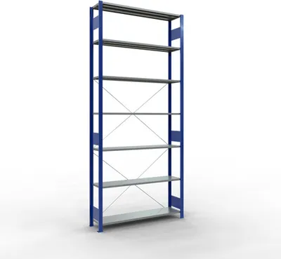 Produktbild von Schulte Fachbodenregal MULTIplus150 Stecksystem | Grundregal | HxBxT 300x130x30cm | 7 Ebenen | Fachlast 150kg | Enzianblau/Verzinkt