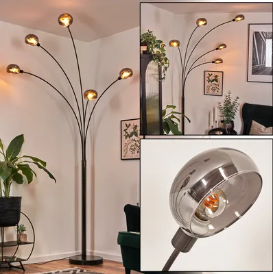 Produktbild von Suio Stehlampe aus Metall in Schwarz/Chrom/Rauch im Retro/Vintage-Design
