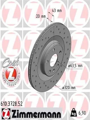 Produktbild von 2x ZIMMERMANN 610.3728.52 Bremsscheibe Hinterachse