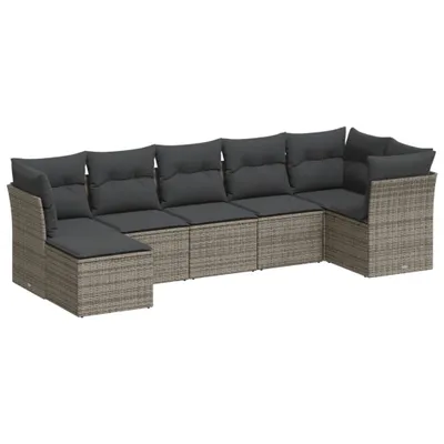 Productafbeelding van 7-delige Loungeset met kussens poly rattan grijs