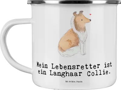 Produktbild von Mr. & Mrs. Panda Motivtasse Langhaar Collie Lebensretter - Weiß - Geschenk, Emaille Tasse, Teetasse, Pott, Britischer Hütehund, Teebecher, Becher