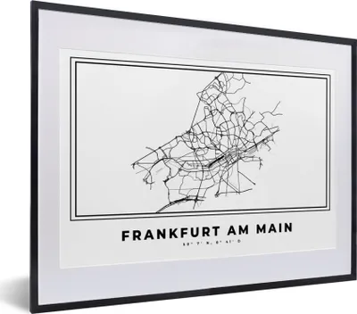 Produktbild von MuchoWow® Gerahmtes Poster Deutschland - Frankfurt am Main - Stadtplan - Karte - Schwarz-weiß - Karte 40x30 cm - Poster mit Schwarzem Bilderrahmen Wandposter Rahmen Foto Bilder - Bilderrahmen - Poster im Rahmen