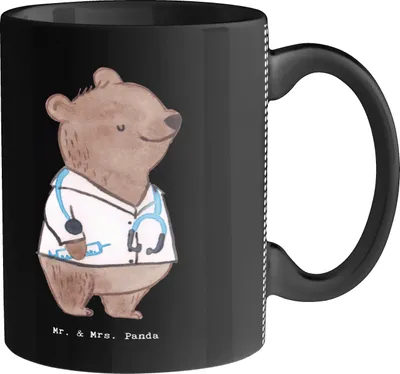 Produktbild von Mr. & Mrs. Panda Kaffeetasse Arzt Herz - Schwarz - Geschenk, Trinkbecher, Arztpraxis, Medizinstudium, Mediziner, Kaffeebecher, Krankenhaus, Tasse, Krankgeschrieben