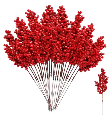 Künstliche Stechpalmenzweige mit roten Beeren, 1 Stück
