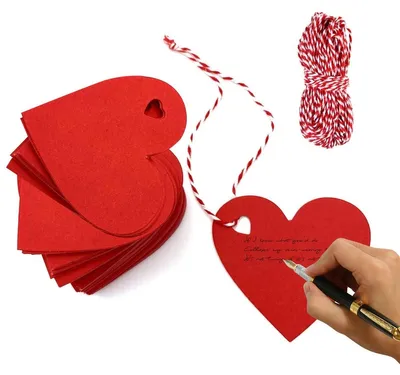 Productafbeelding van Kraftpapieren cadeaulabels hartvorm - Cadeaulabel - Rood - 100 stuks - Met touw voor cadeaus en Valentijnsdag