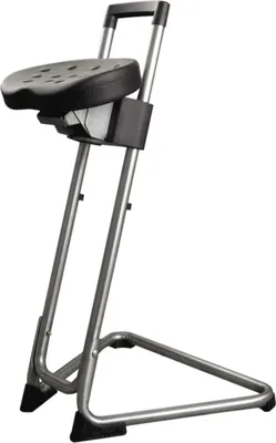 Produktbild von Antistatische Stehhilfe San Diego mit ESD-Sitz | Sitzhöhe 60-85cm | Tragfähigkeit 110kg | Polyurethane-Sitz | mit Stahlrohrgestell | Edelstahl/Schwarz