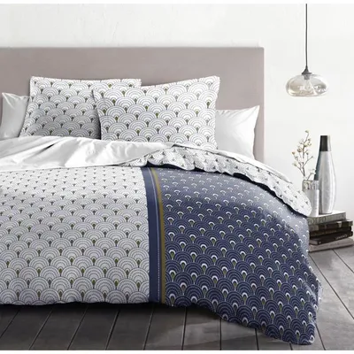 Produktbild von HOME LINGE PASSION Regenbogen-Bettwäscheset - 1 Bettbezug 240 x 260 cm + 2 Kissenbezüge 65 x 65 cm - Blau und Weiß