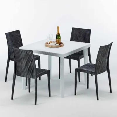 Produktbild von Weiß Quadratisch Tisch und 4 Stühle Farbiges Polypropylen-Außenmastenset Grand Soleil Bistrot Love - Schwarz