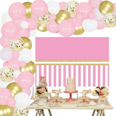 Immagine prodotto di Set decorativo per il compleanno di una bambina di due anni - Kit con arco di palloncini rosa e oro