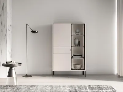 Produktbild von Vitrine – Standvitrine – Vitrinenschrank – Highboard Vitrine – BARNEE 01 – Kaschmir – 92 cm – Moderne Präsentation mit funktionalem Stauraum