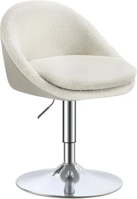 Image de Tabouret de maquillage - Fauteuil pivotant avec dossier réglable - En polaire - Rotation à 360° - Blanc