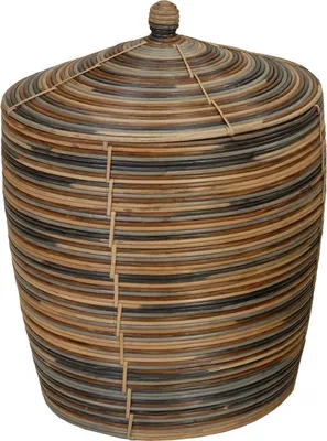 Produktbild von KRINES HOME Mehrfarbiger Flechtkorb, Aufbewahrungskorb aus Rattan mit Deckel Groß