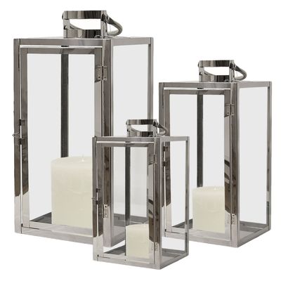 3er Set Edelstahl-Laternen Gartenlaternen Windlichter 30/40/53cm