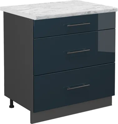 Produktbild von Küchenunterschrank Vicco Fame-Line Dunkelblau Hochglanz 80 cm mit 3 Schubladen, AP Marmor, Model 48893