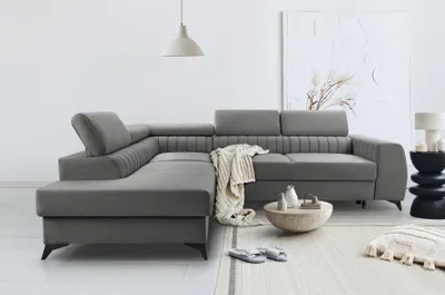 Zdjęcie produktu dla BREGO Graphite narożnik w kształcie litery L 270x202 cm lewa strona - Sofa rozkładana z podstawą do spania, Regulowane zagłówki, Tkanina Zetta, Nowoczesny design, Wolnostojąca, Wygodny narożnik tapicerowany