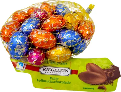 A bag of foil-wrapped chocolate eggs.