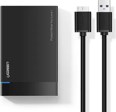 Ugreen šachta pre pevný disk HDD SSD 2,5'' SATA USB 3.2 Gen 1 (5 Gb/s) Micro USB SuperSpeed + 0,5 m kábel čierna (US221 30848)