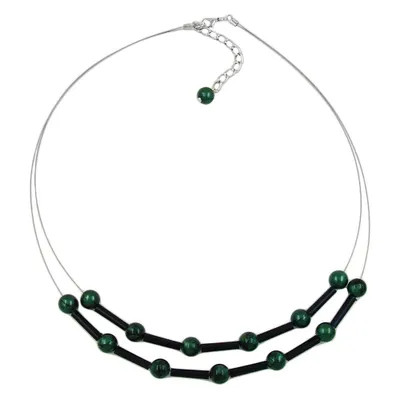 Produktbild von Kette Drahtkette 2-reihig grüne Perlen und schwarze Röhrchen Kunststoffperlen 45cm grün 45 cm