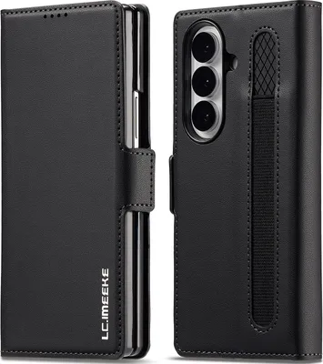 Produktbild von Handyhülle für Samsung Galaxy Z Fold 7, Magnetische Flip Leder Hülle mit Kartenfach und Standfunktion Schwarz