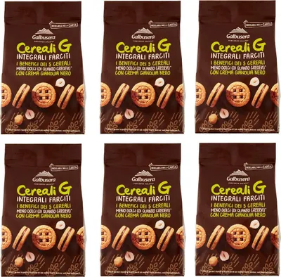 Produktbild von 6x Galbusera Cereali G Integrali Farciti Vollkorn Shortbread Kekse gefüllt mit Gianduja Creme cookies biscuit 250g