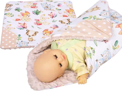 Produktbild von Puppenwickeldecke BOBO Puppentragetuch Baumwolle/Minky - Märchentiere