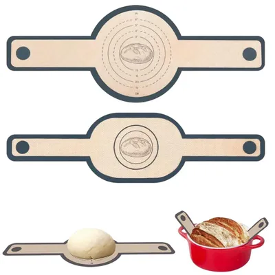 Image de Tapis de cuisson en silicone pour cocottes en fonte, 2 pièces, facile à nettoyer, longues poignées, tapis pour pâte, accessoires pour la cuisson du pain, tapis de cuisson réutilisable pour la pâte, tapis de cuisson pour le pain au four.