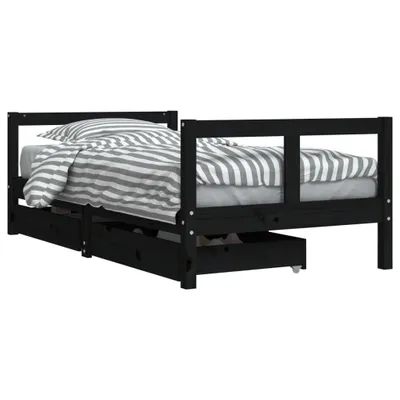 Produktbild von Kinderbett mit Schubladen Schwarz 80x160 cm Massivholz Kiefer