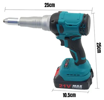 Image de Pistolet à clous électrique - Pistolet à écrous à clous sans fil - 20 000 N - Sans balais - Pour rivets de 2,5/3,2/4,0 mm - 2 batteries