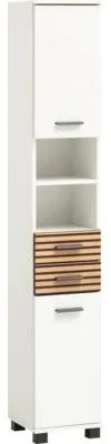 Obrázok produktu pre Vysoká skrinka Möbelpartner Katta drevená optika biela 30,3 x 180,9 x 32,6 cm