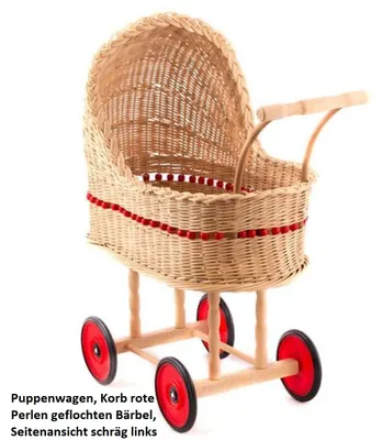 Produktbild von Puppenwagen, Korb  rote Perlen geflochten Bärbel