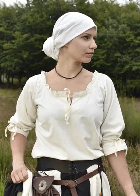 Produktbild von Mittelalter Bluse Birga mit 3/4 Arm, natur - Baumwolle Mittelalterkleidung Damen Kostüm Wikinger LARP Größe: L