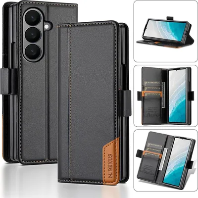 Produktbild von Für Samsung Galaxy Z Fold7 5G Magnetische Leder Flip RFID Schutz Hülle Schwarz