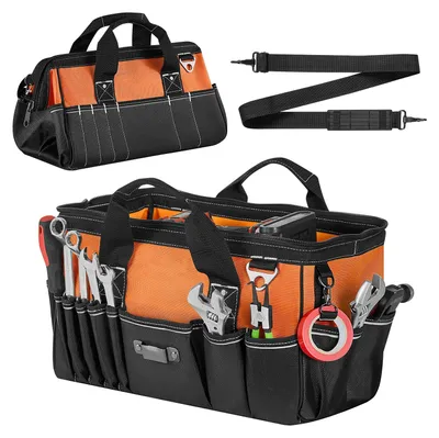 Immagine prodotto di Borsa per attrezzi SucceBuy, 40x23x22 cm, custodia con 14 scomparti interni e 19 esterni, organizer per attrezzi impermeabile in poliestere con tracolla e cerniera, borsa per attrezzi per il fai-da-te