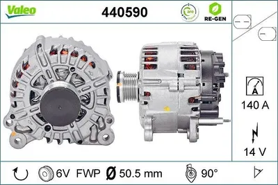 Produktbild von VALEO 440590 Lichtmaschine Generator LiMa 140A 14V für VW Golf VII Schrägheck (5G1, BQ1, BE1, BE2) GOLF VI (5K1) TOURAN (1T1, 1T2) TIGUAN (5N)