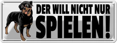 Produktbild von vianmo Blechschild 10x27 cm Der will nicht nur spielen Hund Tier Haustier