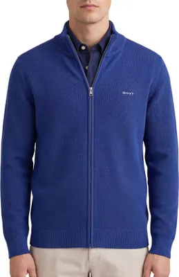 Produktbild von Gant Weste marineblau Baumwolle Piqué Reißverschluss Strickjacke mit Reißverschluss