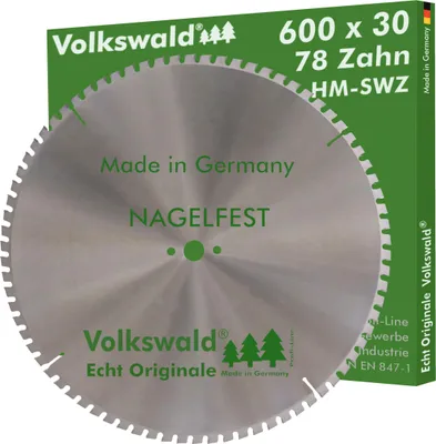Produktbild von Volkswald ® HM-Sägeblatt SWZ 600 x 30 mm Z=78 SUPER nagelfest Ersatzsägeblatt für Bauholz Naturholz Brennholz Hartholz Schalholz Faserplatten Leimholz für Wippsäge Tischkreissäge Kreissäge Brennholzsäge