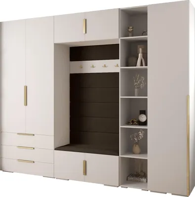 Produktbild von MEBLE KRYSPOL Inova 1 Möbelset Garderobe, 236,7x290x47cm - Weiß, Manila 04, Gold